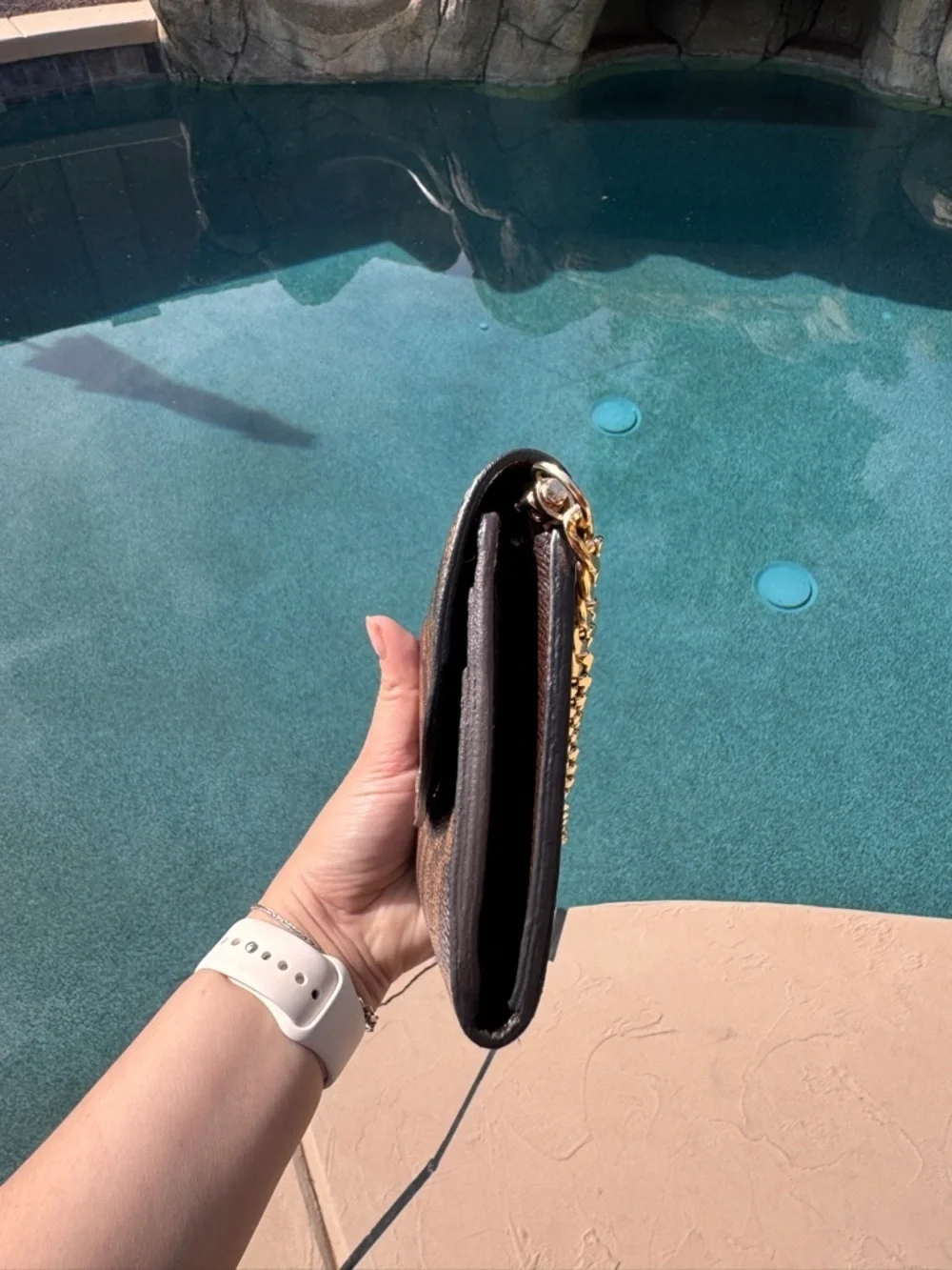 Authentic Louis Vuitton Brown Checkered Crossbody with Gold Chain